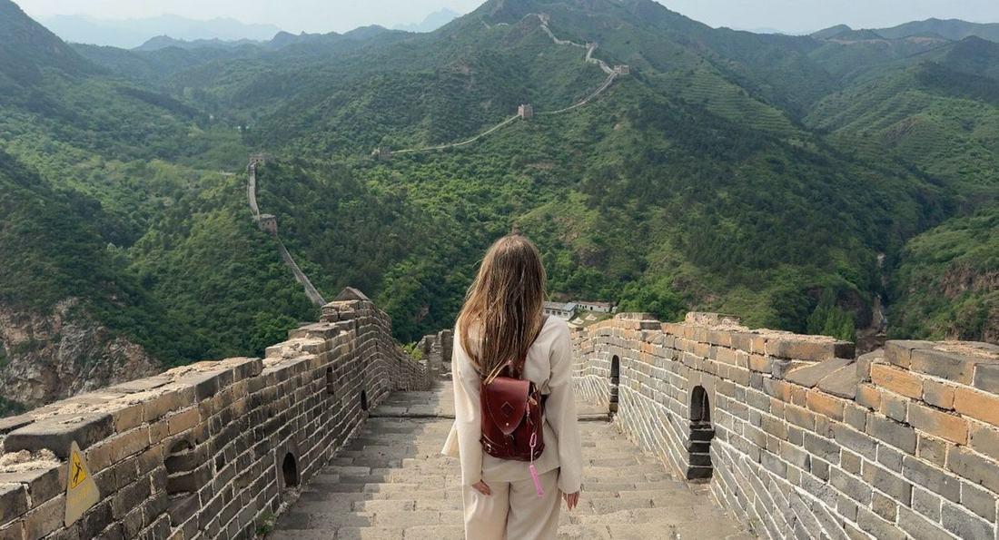 Walking along the Great Wall of China
