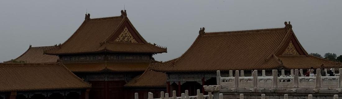 Golden-tiled roofs and marble balustrades inside the Forbidden City