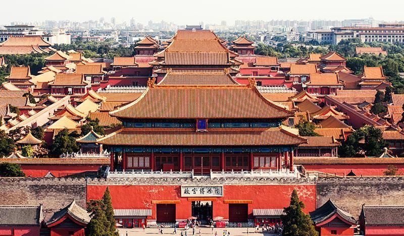 The roofs of the Forbidden City and central Beijing seen from above